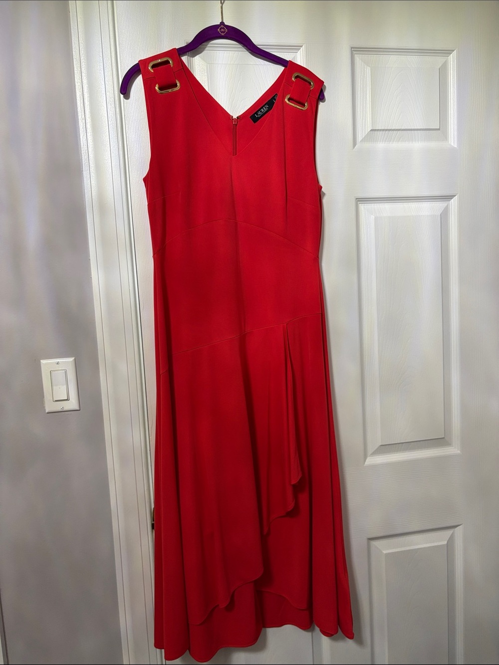 Lauren Ralph Lauren bright orange Sleeveless Dress with Gold Buckle Accents